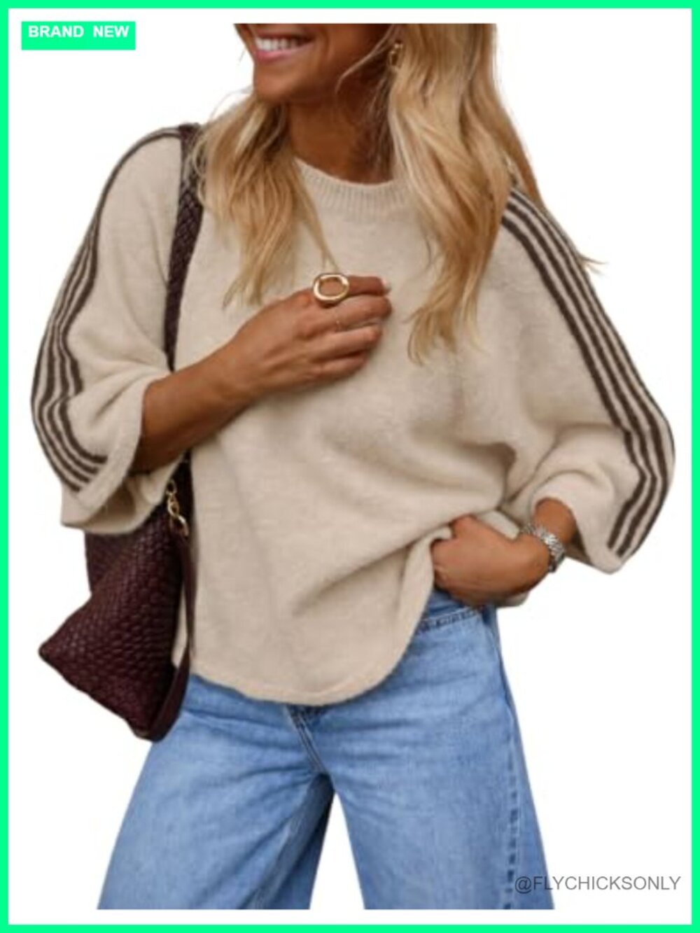 Oversized Striped Short Sleeve Knit Pullover Sweater Top
